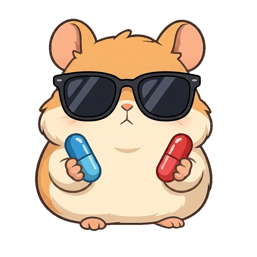 Hamster mit roter und blauer Pille