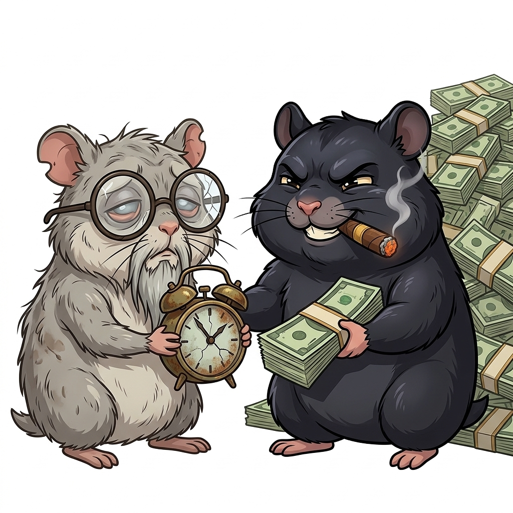 Hamster mit Uhr — Zeit läuft weg